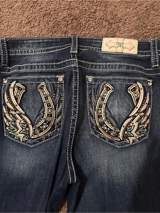 Miss Me Denim - Miss Me Dark Blue Boot Cut Jeans with Embroidered Pockets
Inseam is 31’